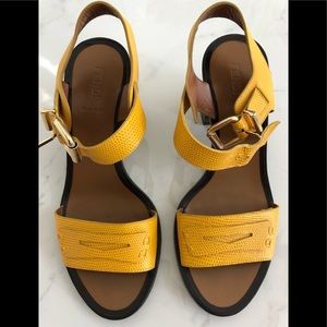 FENDI | Yellow Antiope Embossed Leather Sandals